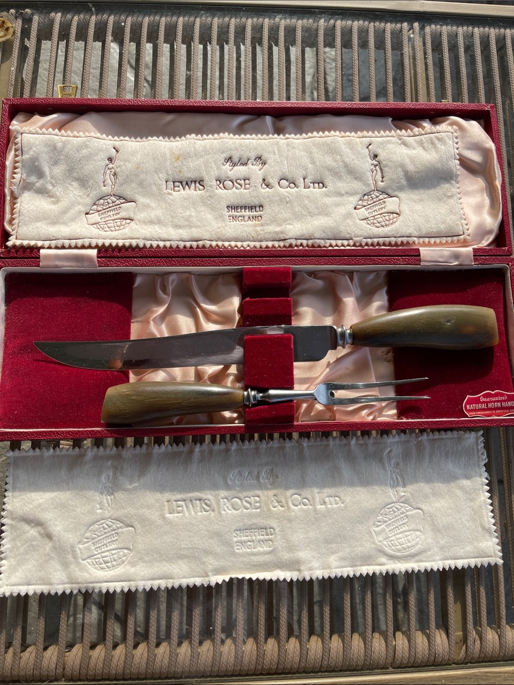 Vintage Lewis Rose & Co. Buffalo Horn Handle 2Pc Knife Set